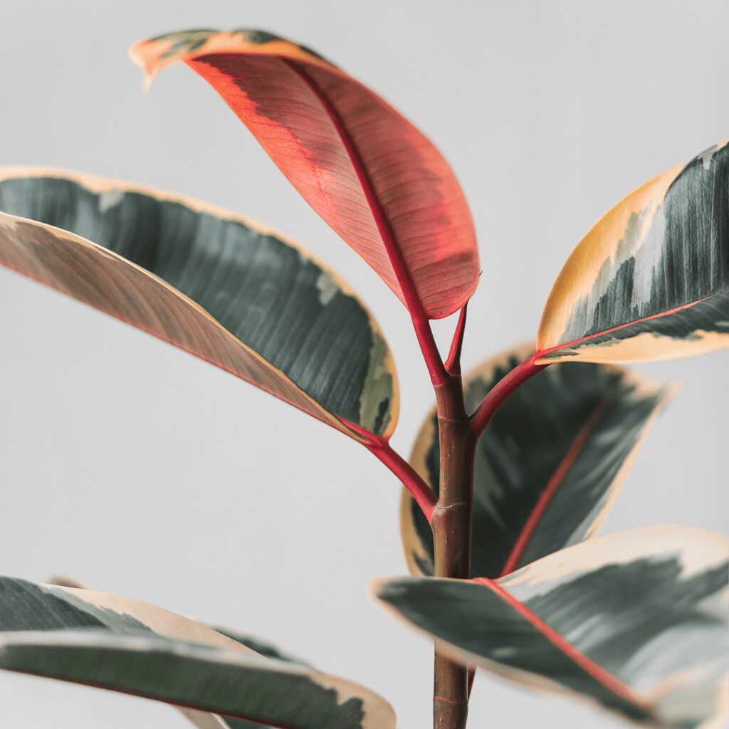 Ficus Elastica Tineke is an intriguing and stunning houseplant highlighting large glossy oval and leathery leaves.